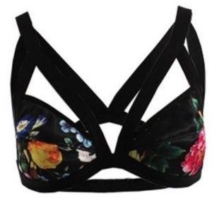 Sexy Tropical Print SILKY Caged Bralet S